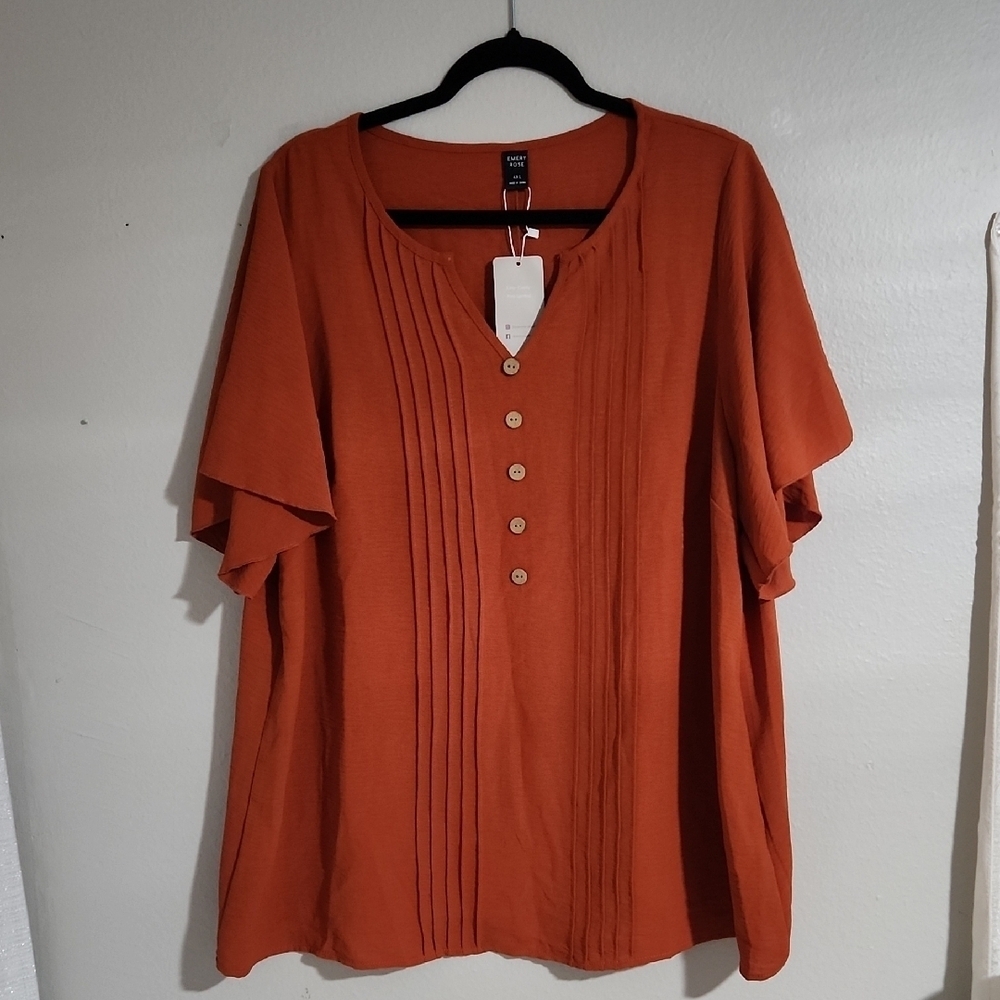 EMERY ROSE SIZE 4XL Women's Terracotta Button-Down Top